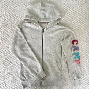 Vintage Havana Girls Size L 14 Gray Velour CAMP Patch Full Zip Hoodie Jacket
